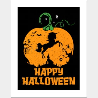 Happy Halloween Unicorn Pumpkin Posters and Art